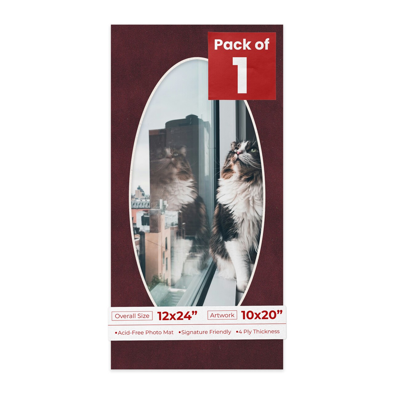 Dark Red Suede Mat Board for 12x24 Frames - Oval Opening for 10x20 Photos